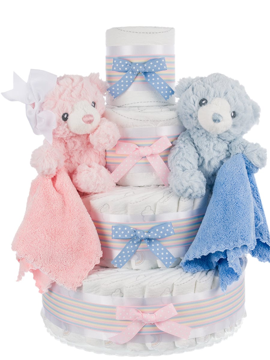 Lil' Baby Cakes Baby Bear Twins Boy and Girl Diaper Cake