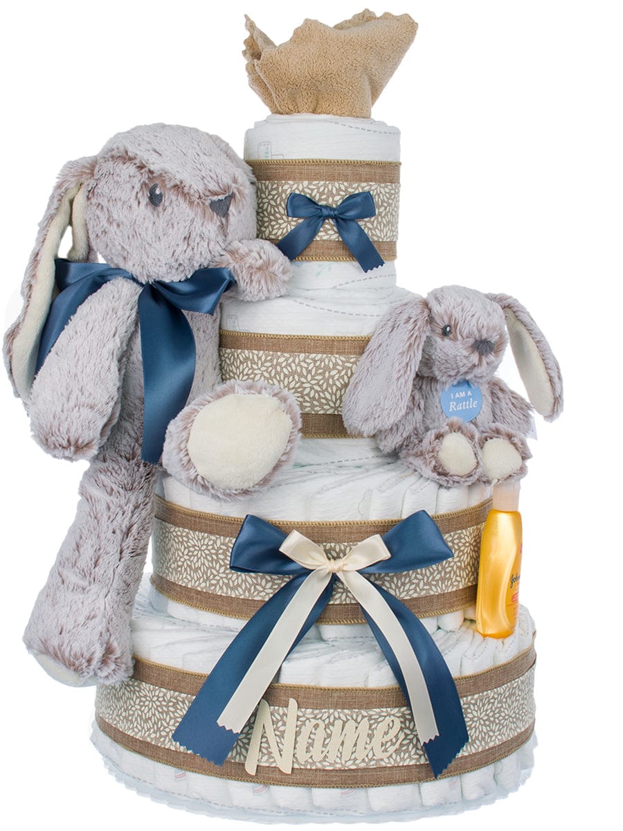 Lil' Baby Cakes Hopscotch Bunny Personalized Boy Diaper Cake