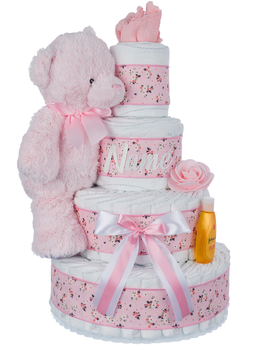 Welcome to the World Girl 4Tier Personalized Diaper Cake