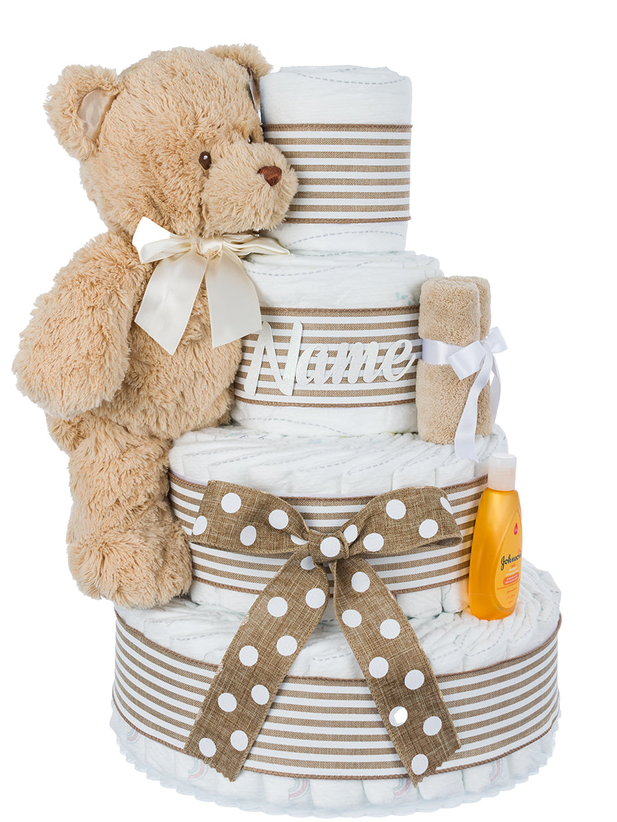 Welcome to the World Neutral 4Tier Personalized Diaper Cake