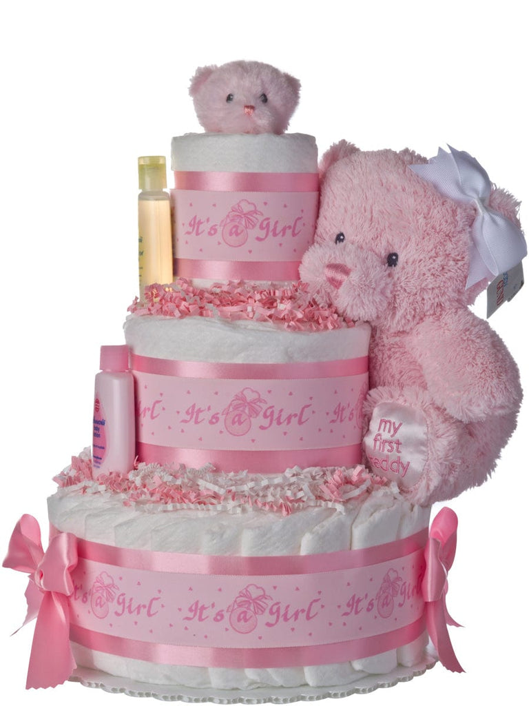Sweet Pink Gingham 3 Tier Diaper Cake exclusive at Lil' Baby Cakes